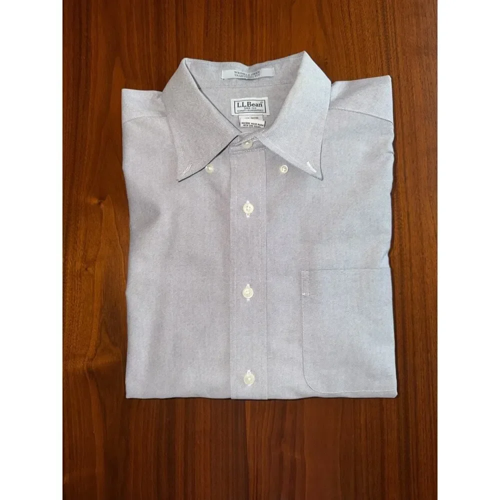 L.L. Bean Men's Wrinkle Free Trad Fit Gray Cotton Oxford - Size 17/34